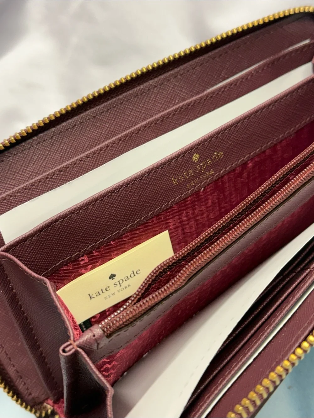 (new+tag) Kate Spade Burgundy Saffiano Leather Zip Around Wallet Gold Hardware